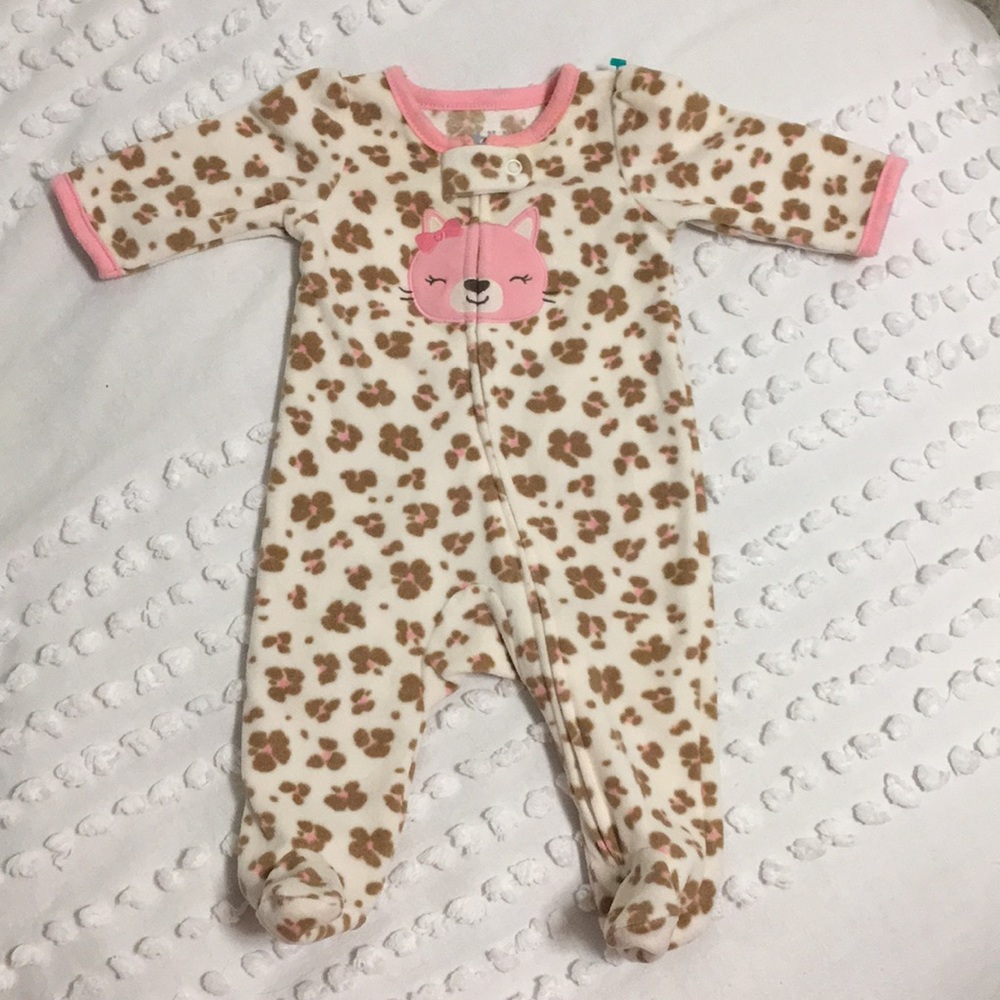 Newborn fleece onesie pink leopard cat nb zipper